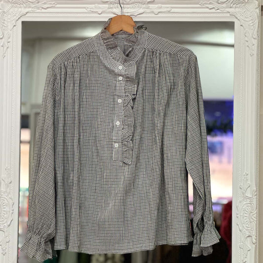 Blouse petites carreaux col froufrou