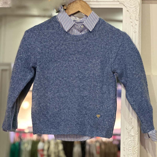 Pull bleu jean col rond junior