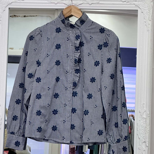 Chemise vichy marine brodée fleurs