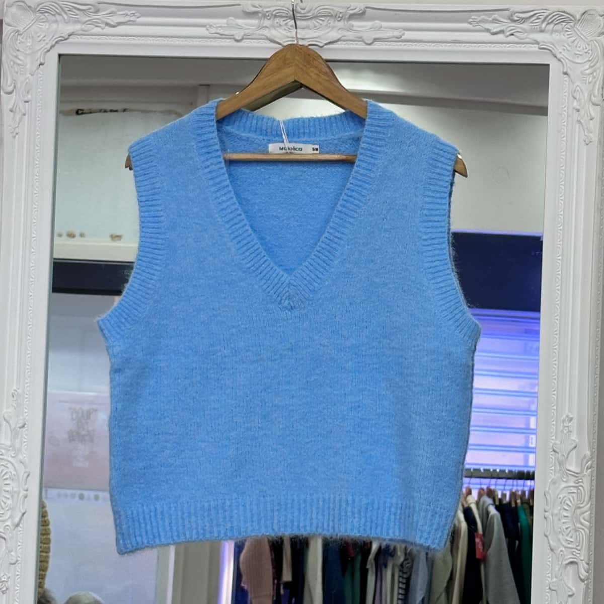 Pull sans manche bleu ciel femme