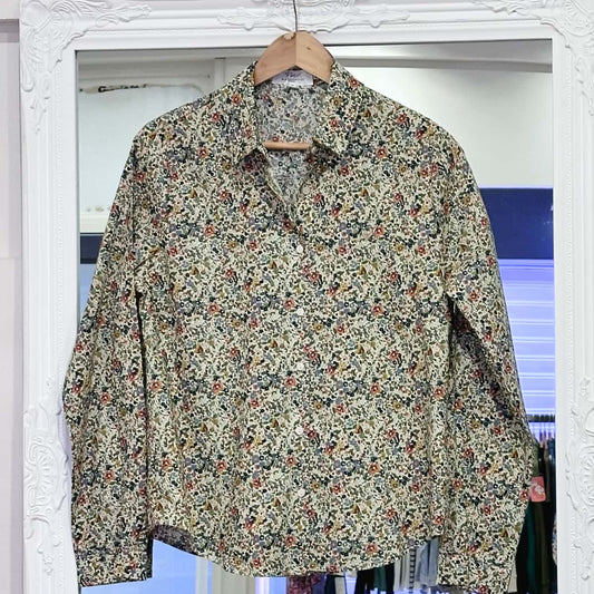 Chemise fleurie kaki/bleu junior