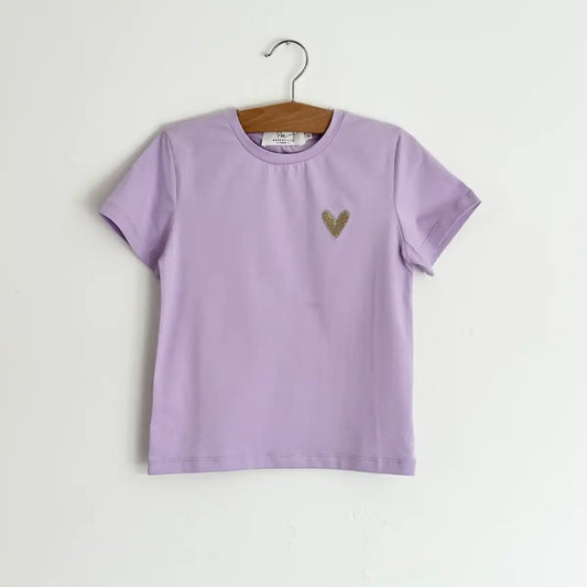 T-shirt « parme » cœur brodé or fille