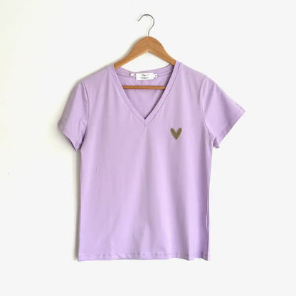 T-shirt « parme » cœur brodé or femme
