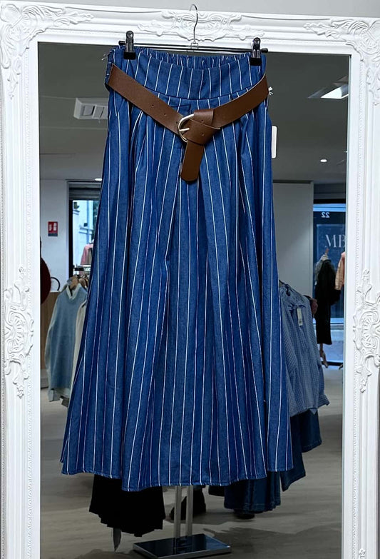 Jupe longue jean rayée