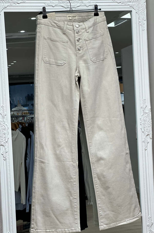 Jean beige boutons devant