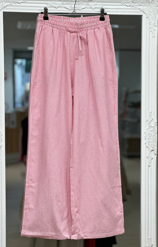Pantalon coton rayé fuchsia