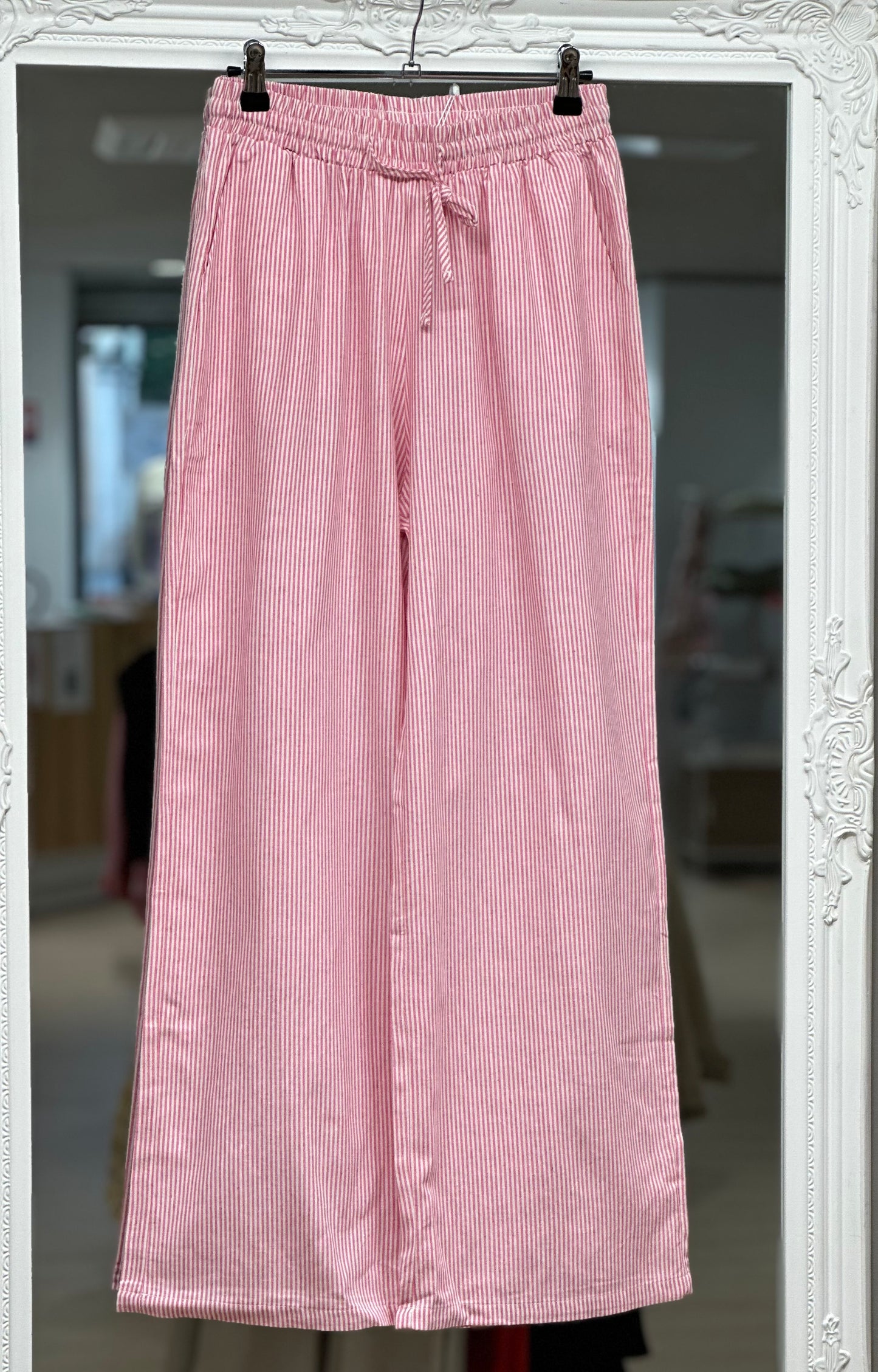 Pantalon coton rayé fuchsia junior