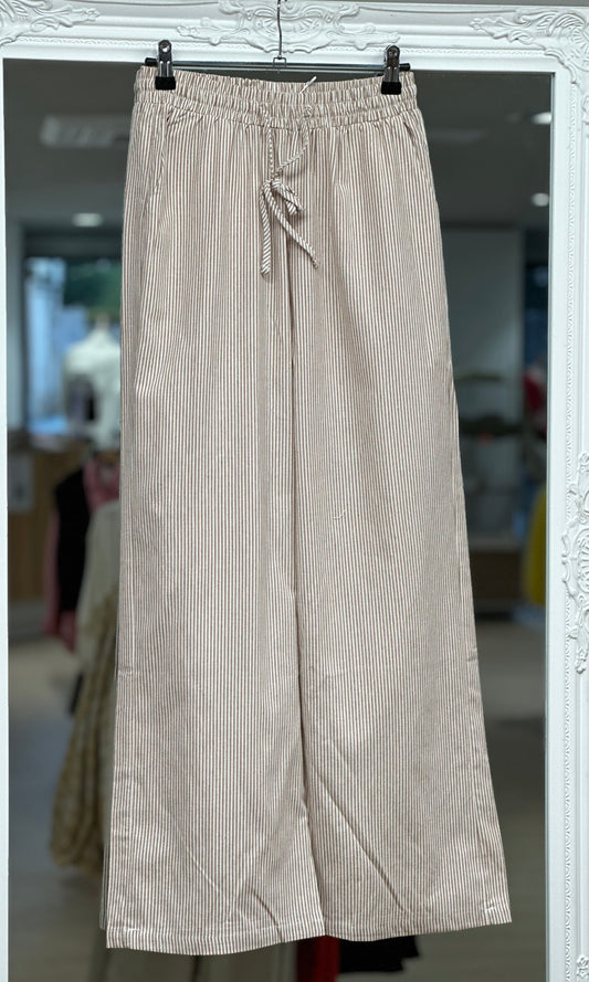 Pantalon coton rayé chocolat junior