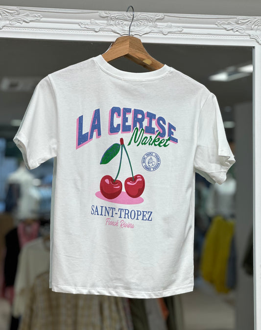 T shirt " la cerise " blanc  junior