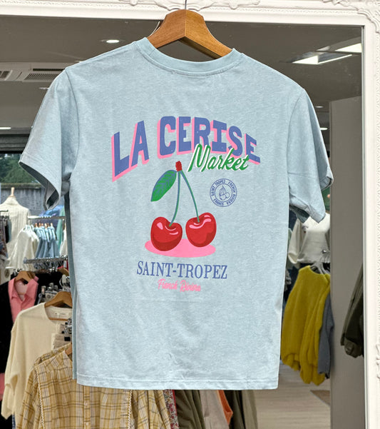 T shirt " la cerise " bleu junior