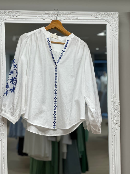 Blouse brodée Bleu roi
