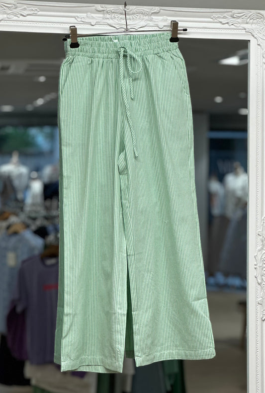 Pantalon coton rayé vert d'eau