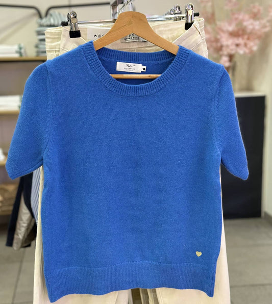 pull bleu manches courtes femme