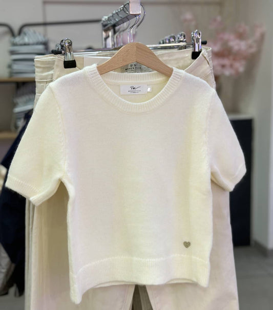 pull ivoire manches courtes femme