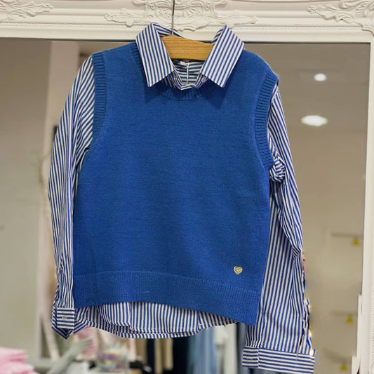 Pull sans manche bleu femme