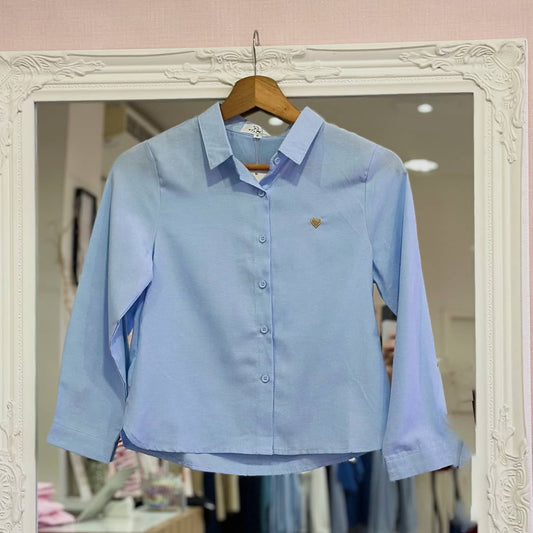 Chemise bleu coeur doré ado