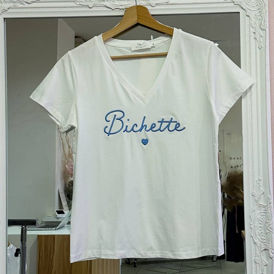 T-shirt « Bichette » bleu ciel femme