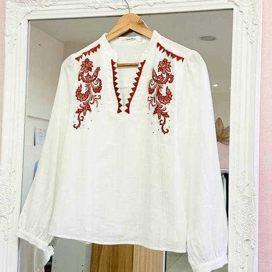 Blouse brodée térracota femme