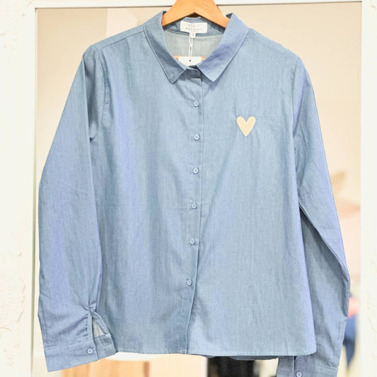 Chemise jean coeur doré