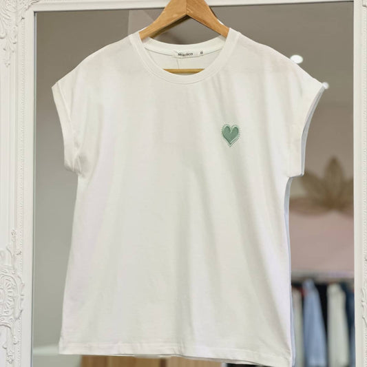 T shirt coeur vert menthe à l'eau