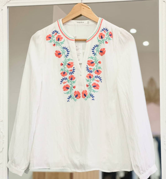 Blouse broderie corail