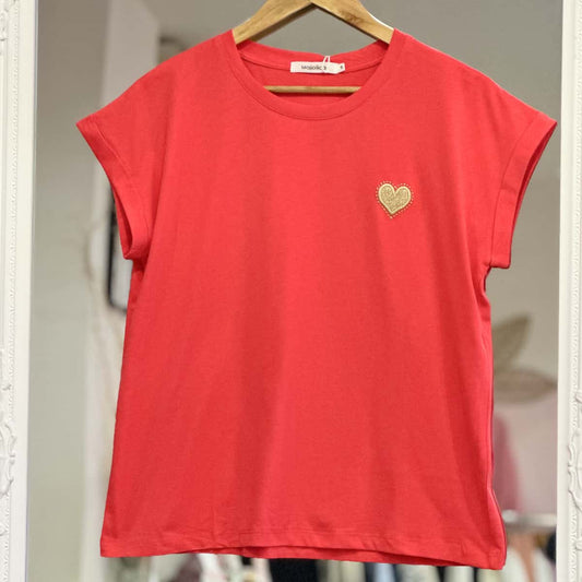 T shirt orange coeur doré