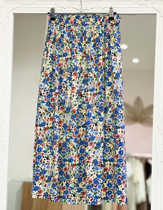 Jupe longue fleurie bleu ado
