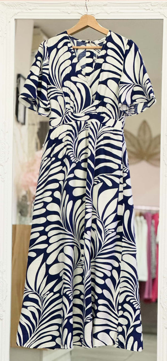 Robe longue imprimé bleu femme