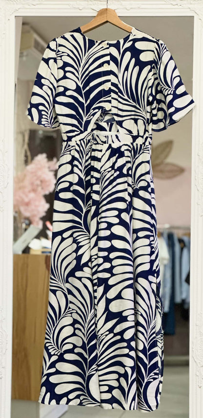 Robe longue imprimé bleu femme