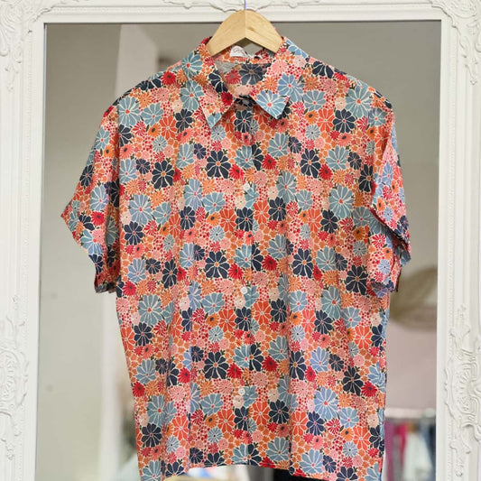 Chemise fleurie bleu orange