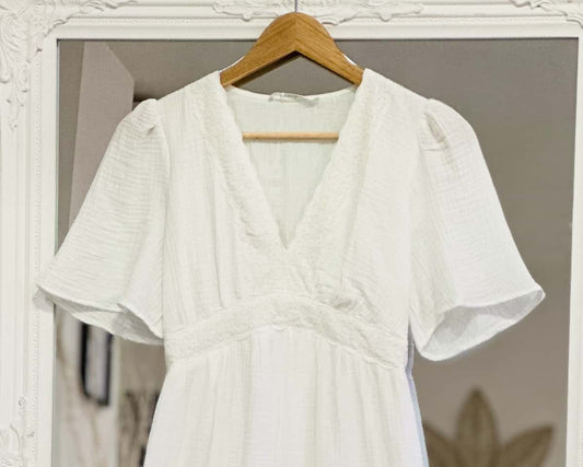 Robe longue en gaze de coton blanc