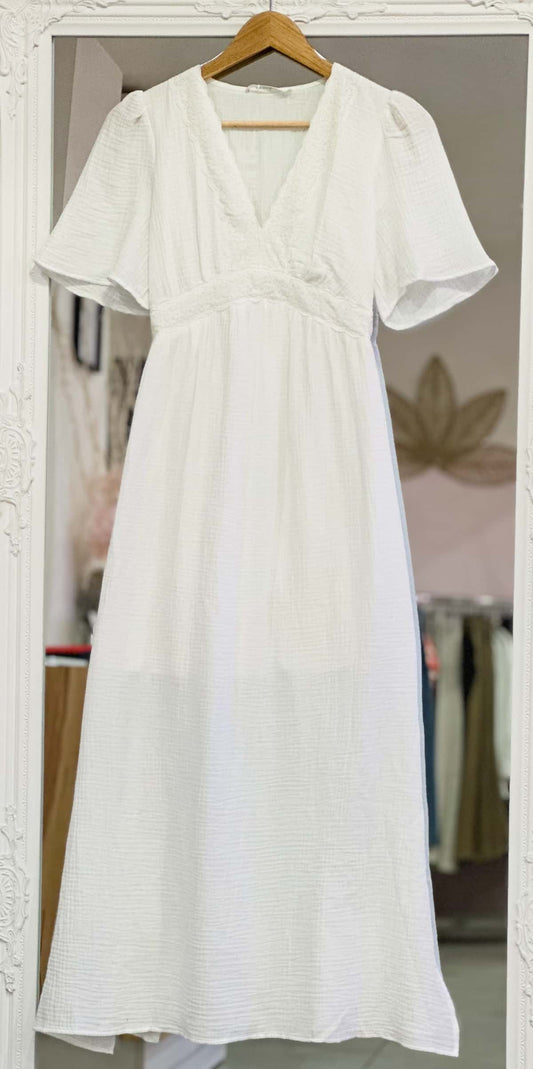 Robe longue en gaze de coton blanc