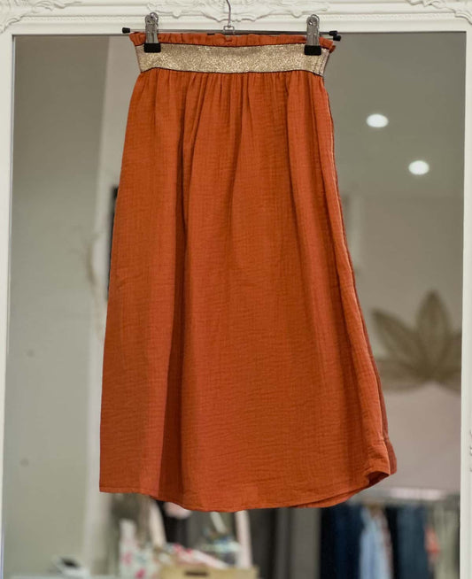 jupe gaze de coton terracota ado