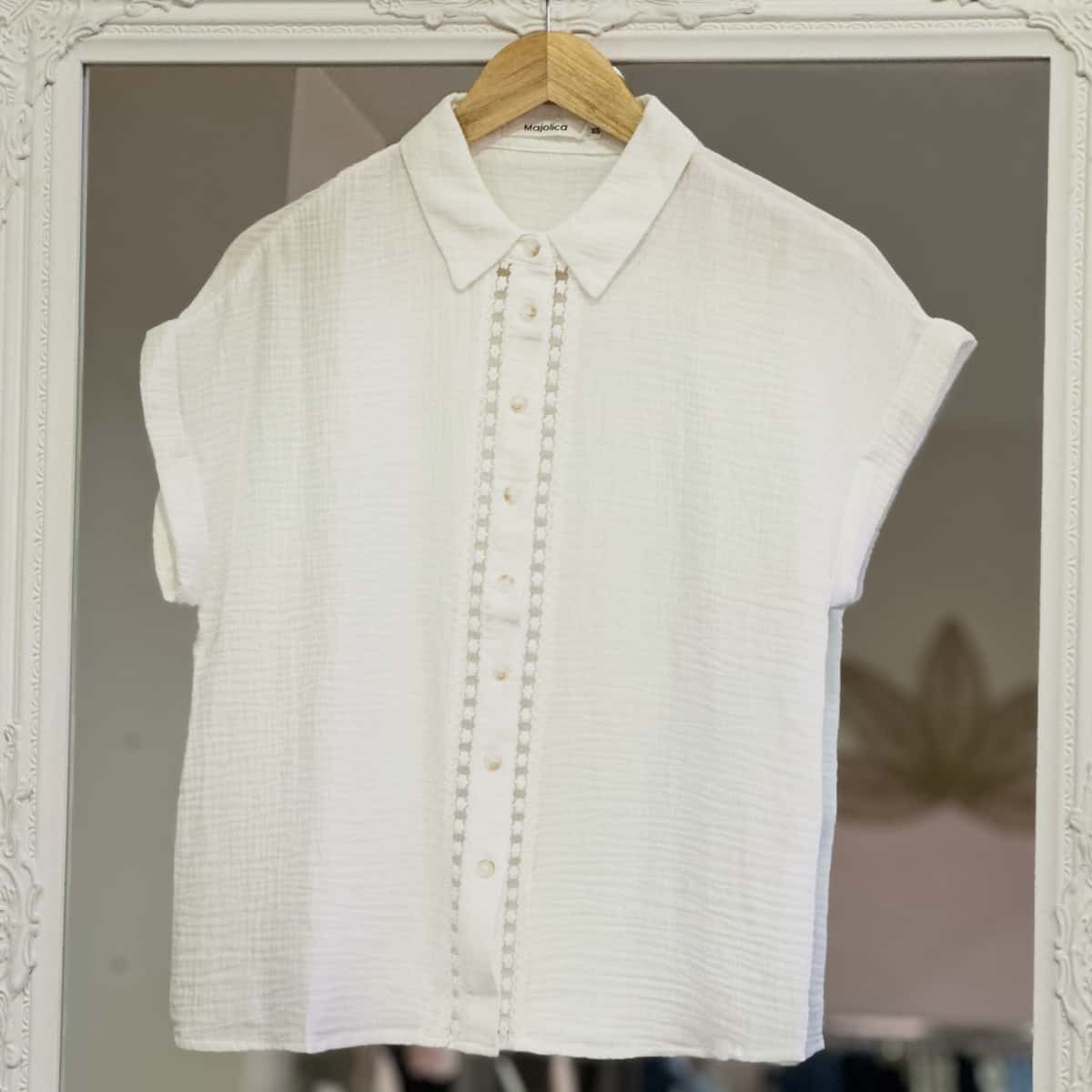 Chemise manches courtes gaze de coton blanc