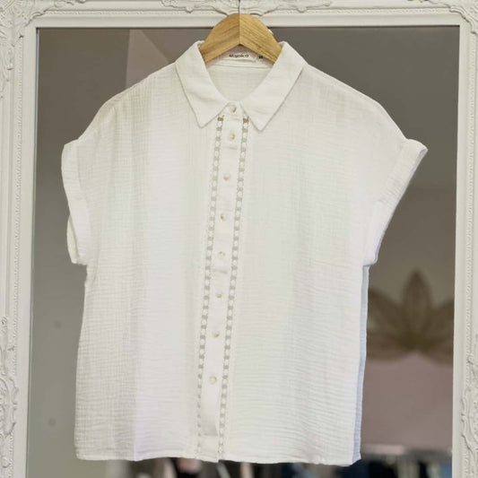 Chemise manches courtes gaze de coton blanc