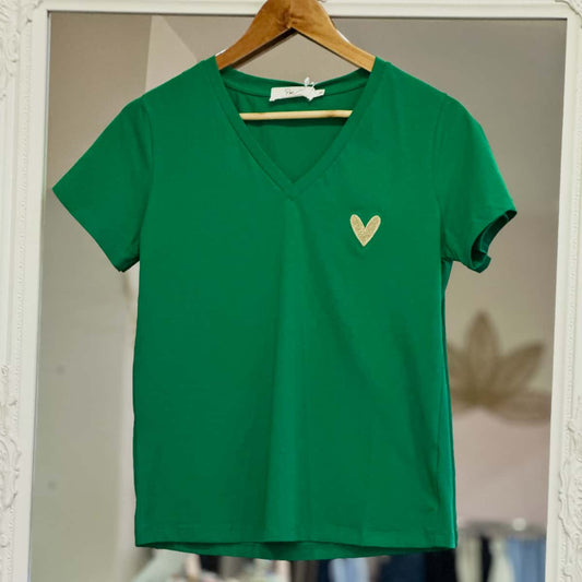 T-shirt vert cœur doré  FEMME