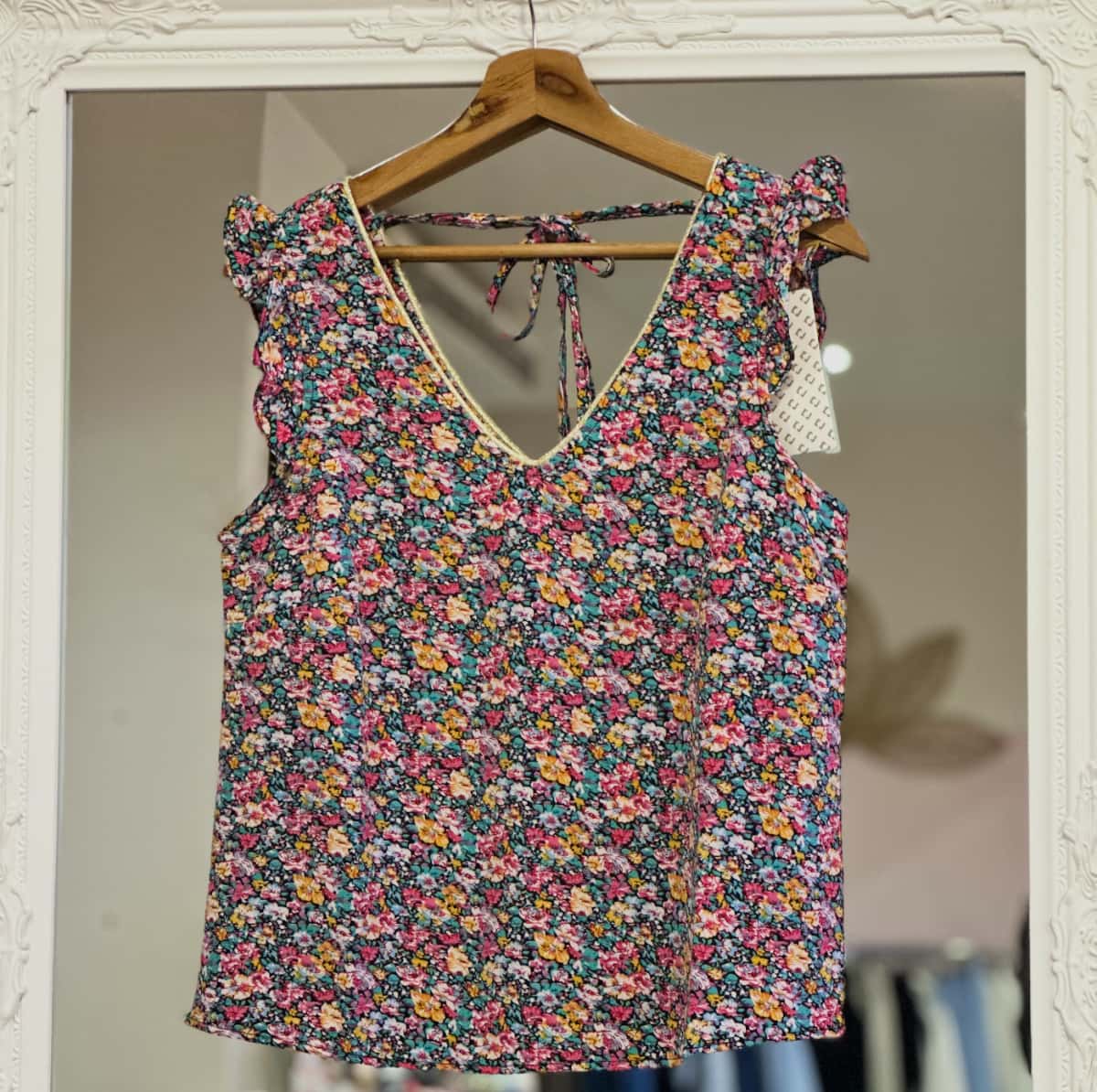 top fleuri bleu/rose