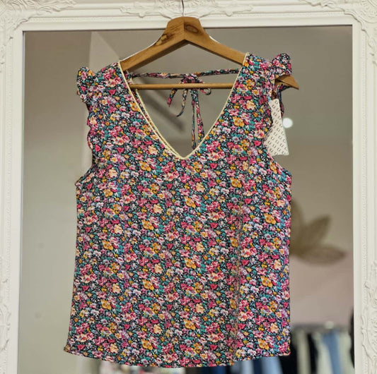 top fleuri bleu/rose