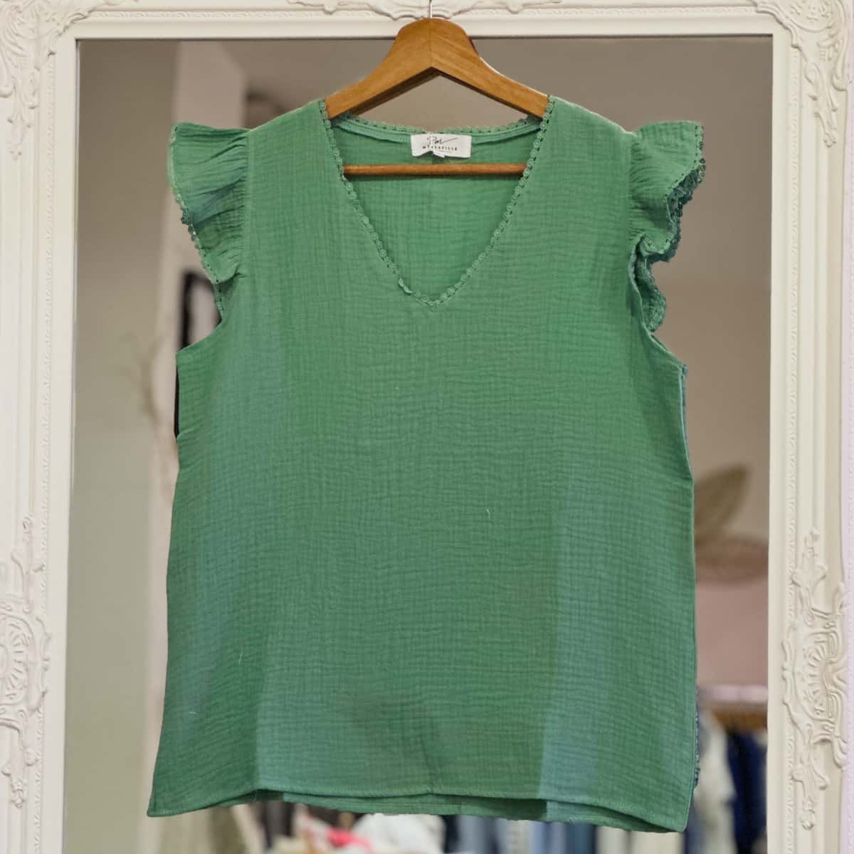 Haut gaze de coton vert d'eau  femme