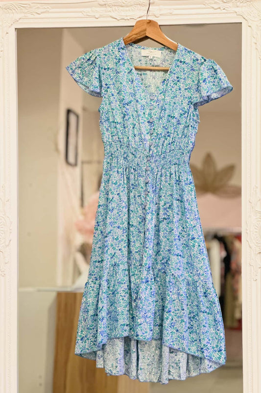 Robe longue imprimé floral junior bleu