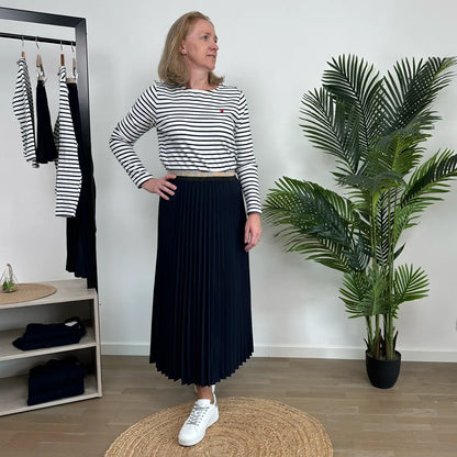 Jupe "plissée"  marine à ceinture pailletée femme