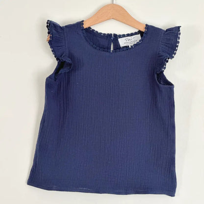 Blouse marine manches courtes en gaze de coton enfant