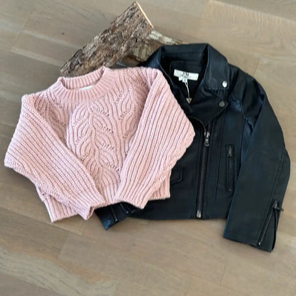Pull maille rose poudré enfant
